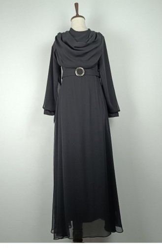 Drape Detaylı Şifon Elbise Siyah 7841