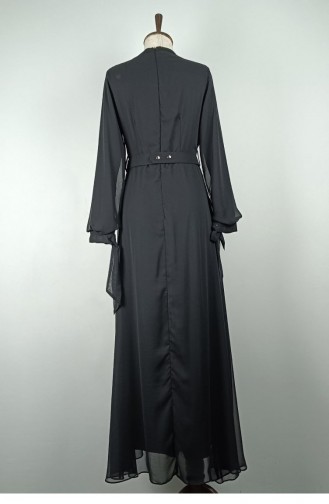 Drape Detailed Chiffon Dress Black 7841 1182