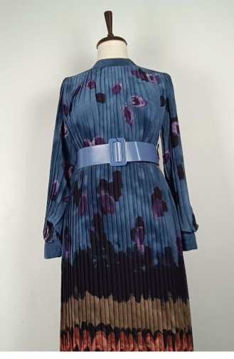 Plissiertes Chiffonkleid Blau 7686 1186