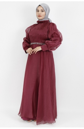 Dalya Stoffgürtel Stoned Hijab Abendkleid 4171-01 Pflaume 4171-01