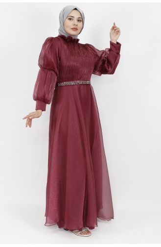 داليا فستان سهرة بتصميم مُحاك وحزام قماش 4171-01 لون أرجواني 4171-01