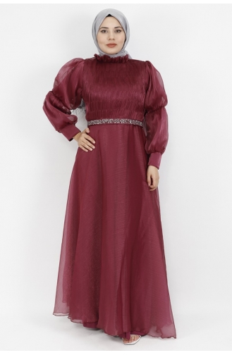داليا فستان سهرة بتصميم مُحاك وحزام قماش 4171-01 لون أرجواني 4171-01