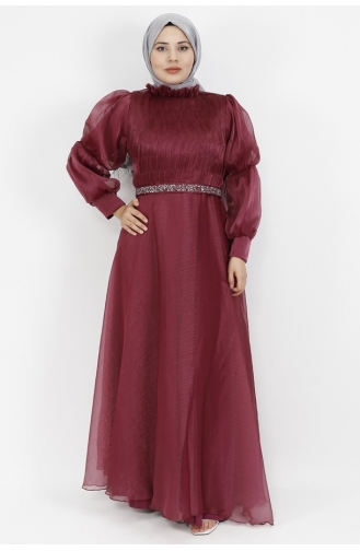 Dalya Robe De Soirée Hijab Avec Ceinture En Tissu 4171-01 Prune 4171-01