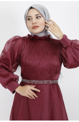 Dalya Stoffgürtel Stoned Hijab Abendkleid 4171-01 Pflaume 4171-01