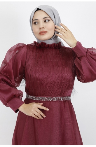 Dalya Robe De Soirée Hijab Avec Ceinture En Tissu 4171-01 Prune 4171-01