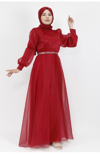 داليا فستان سهرة بتصميم حجاب و حزام قماش 4171-02 لون خمري 4171-02