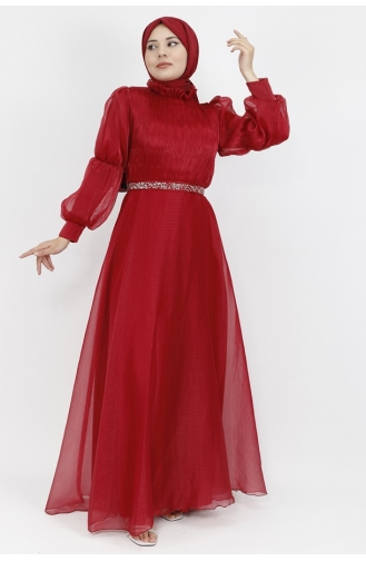 داليا فستان سهرة بتصميم حجاب و حزام قماش 4171-02 لون خمري 4171-02