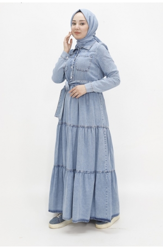 Shirt Collar Pocket Denim Dress 1552-01 Ice Blue 1552-01