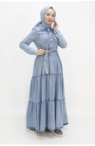 Shirt Collar Pocket Denim Dress 1552-01 Ice Blue 1552-01