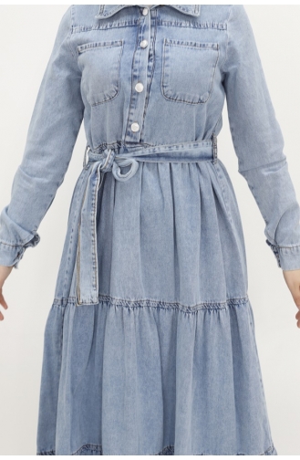 Shirt Collar Pocket Denim Dress 1552-01 Ice Blue 1552-01