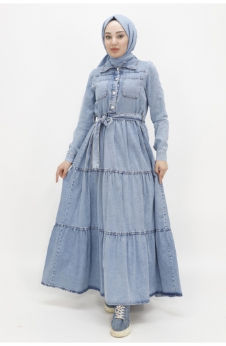 Shirt Collar Pocket Denim Dress 1552-01 Ice Blue 1552-01