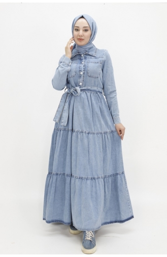 Shirt Collar Pocket Denim Dress 1552-01 Ice Blue 1552-01