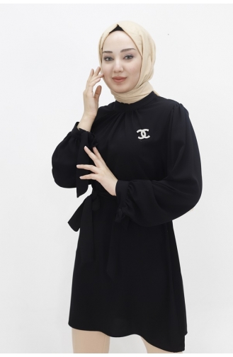 Tunique Hijab Avec Broche Tissu Cristal 24003-01 Noir 24003-01