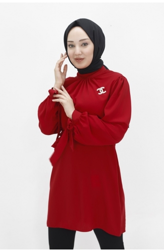 تونيك للحجاب وبروش قماش كريستال 24003-02 لون أحمر 24003-02
