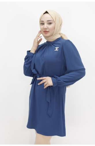 تونيك بتصميم قماش كريستالي للحجاب 24003-03 لون نيلي 24003-03