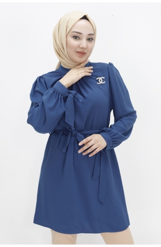 Crystal Fabric Brooch Hijab Tunic 24003-03 Indigo 24003-03