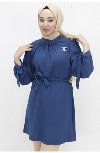 تونيك بتصميم قماش كريستالي للحجاب 24003-03 لون نيلي 24003-03