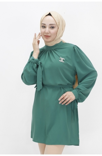 تونيك بتصميم قماش كريستالي للحجاب 24003-04 لون أخضر زمردي 24003-04