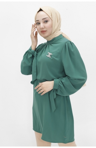 تونيك بتصميم قماش كريستالي للحجاب 24003-04 لون أخضر زمردي 24003-04
