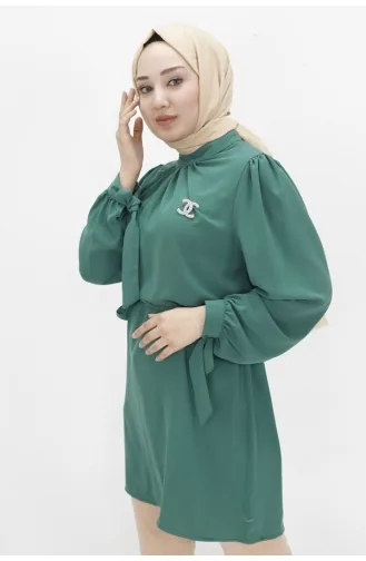 Crystal Fabric Brooch Hijab Tunic 24003-04 Emerald Green 24003-04