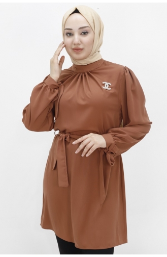 Tunique Hijab Avec Broche Tissu Cristal 24003-05 Tan 24003-05