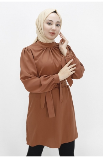 تونيك بتصميم قماش كريستالي للحجاب 24003-05 لون أسمر ضارب للصفرة 24003-05