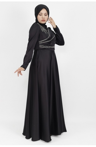 Hijab-Abendkleid Mit Steinmuster Aus Satinstoff 596-01 Schwarz 596-01