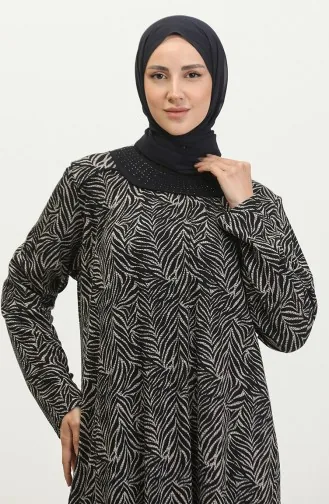 Robe Viscose à Motifs Pierres Grande Taille 4430G-02 Bleu Marine 4430G-02
