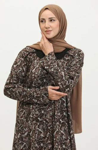 Robe Viscose à Motifs Pierres Grande Taille 4430J-02 Vison Noir 4430J-02