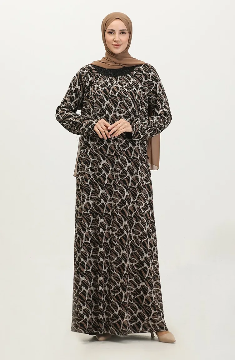 Robe Viscose à Motifs Pierres Grande Taille 4430N-02 Vison Noir 4430N-02