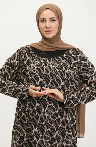 Robe Viscose à Motifs Pierres Grande Taille 4430N-02 Vison Noir 4430N-02