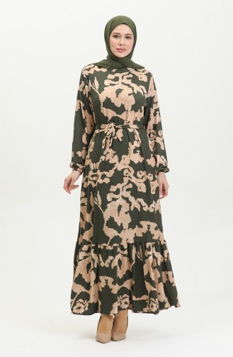 Jurk Met Riem En Gemengd Patroon 0388-03 Khaki Mink 0388-03