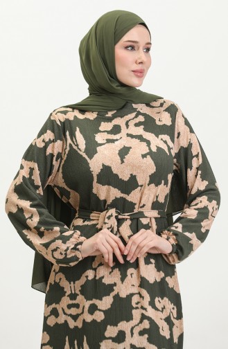 Jurk Met Riem En Gemengd Patroon 0388-03 Khaki Mink 0388-03