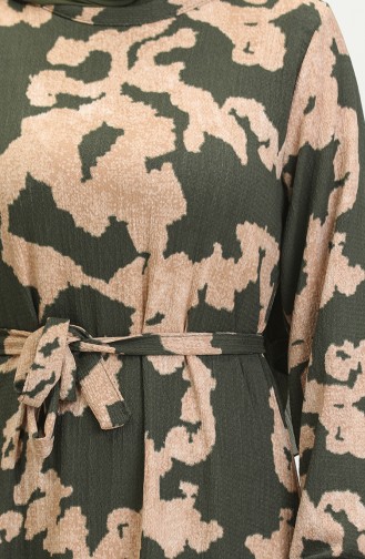 Jurk Met Riem En Gemengd Patroon 0388-03 Khaki Mink 0388-03