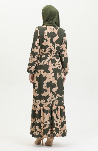 Jurk Met Riem En Gemengd Patroon 0388-03 Khaki Mink 0388-03