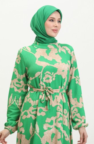 Jurk Met Riem En Gemengd Patroon 0388-04 Green Mink 0388-04