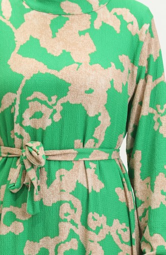 Jurk Met Riem En Gemengd Patroon 0388-04 Green Mink 0388-04