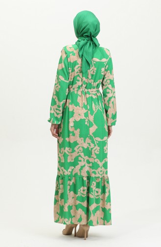 Jurk Met Riem En Gemengd Patroon 0388-04 Green Mink 0388-04