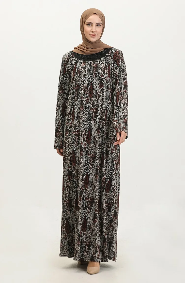 Großes Steingemustertes Viskosekleid 4430D-04 Schwarze Fliese 4430D-04