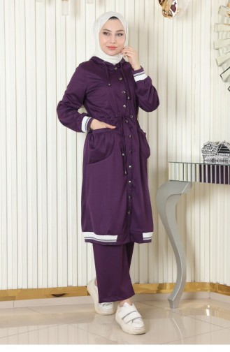 Costume Côtelé à Capuche Violet 19196 15165