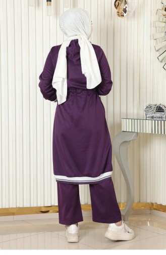 Costume Côtelé à Capuche Violet 19196 15165