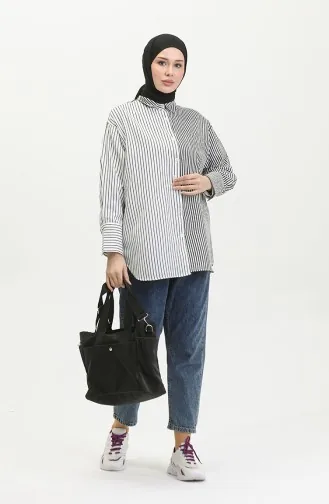 Garniertes Gestreiftes Hemd 4809-02 Schwarz 4809-02