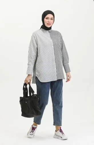 Garniertes Gestreiftes Hemd 4809-02 Schwarz 4809-02