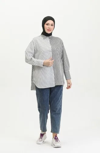 Garniertes Gestreiftes Hemd 4809-02 Schwarz 4809-02