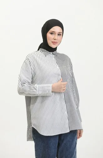 Garniertes Gestreiftes Hemd 4809-02 Schwarz 4809-02