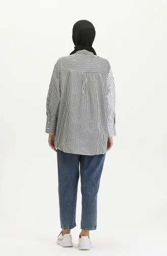 Garniertes Gestreiftes Hemd 4809-02 Schwarz 4809-02