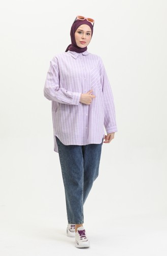 Linen Blended Striped Shirt 4819-03 Lilac 4819-03