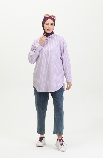 Linen Blended Striped Shirt 4819-03 Lilac 4819-03