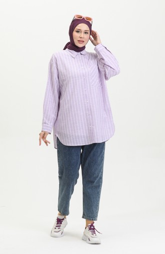 Linen Blended Striped Shirt 4819-03 Lilac 4819-03