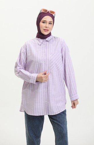 Linen Blended Striped Shirt 4819-03 Lilac 4819-03